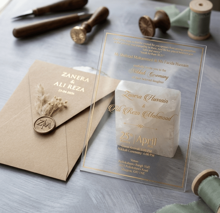Rustic Kraft Wedding Invitation with Transparent Insert – Pakistani Shaadi Cards invitation card